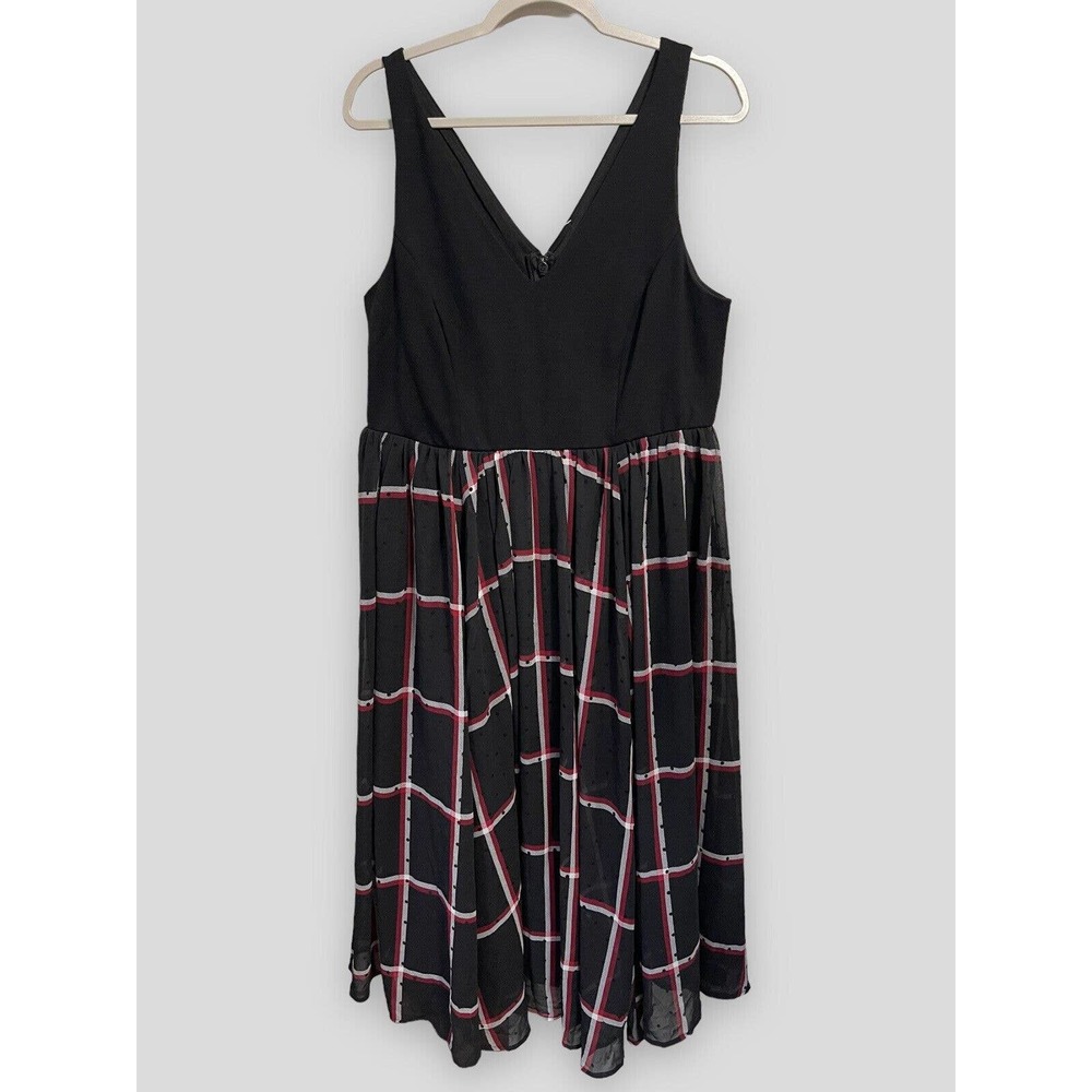 Torrid Midi Chiffon Skater Dress Red Black Plaid Winter Polka Dot Women Size 14